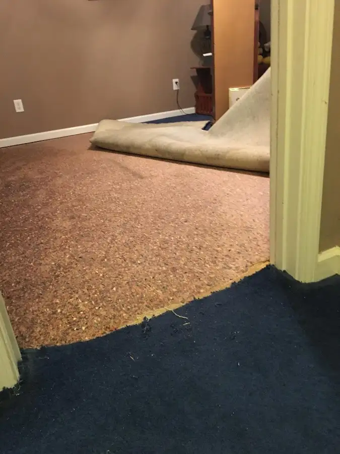 Carpet pad removal revealing water damage during Drying & Dehumidification in Vacaville