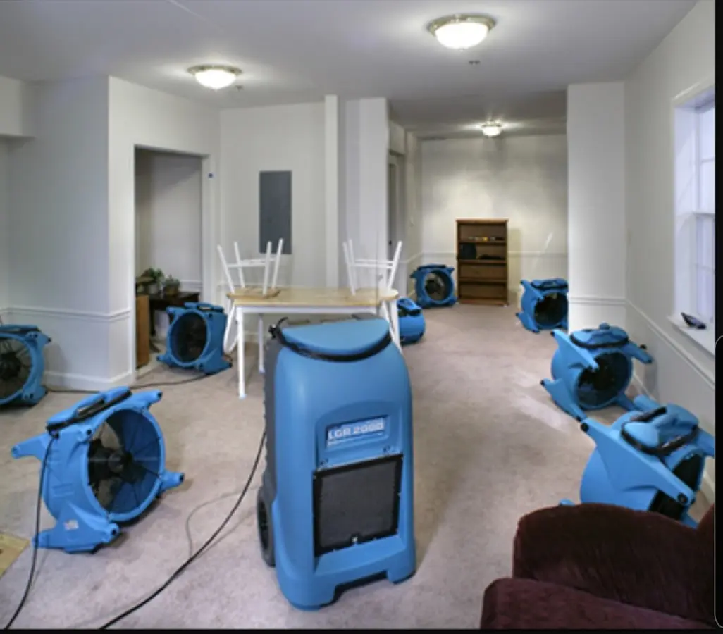 Air movers and dehumidifier setup for Water Extraction & Removal in Vacaville